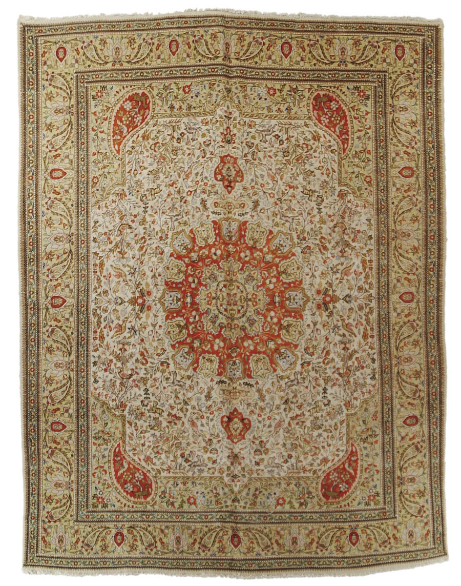 Appraisal: ROOM SIZE ORIENTAL CARPET Center orange medallion on an ivory