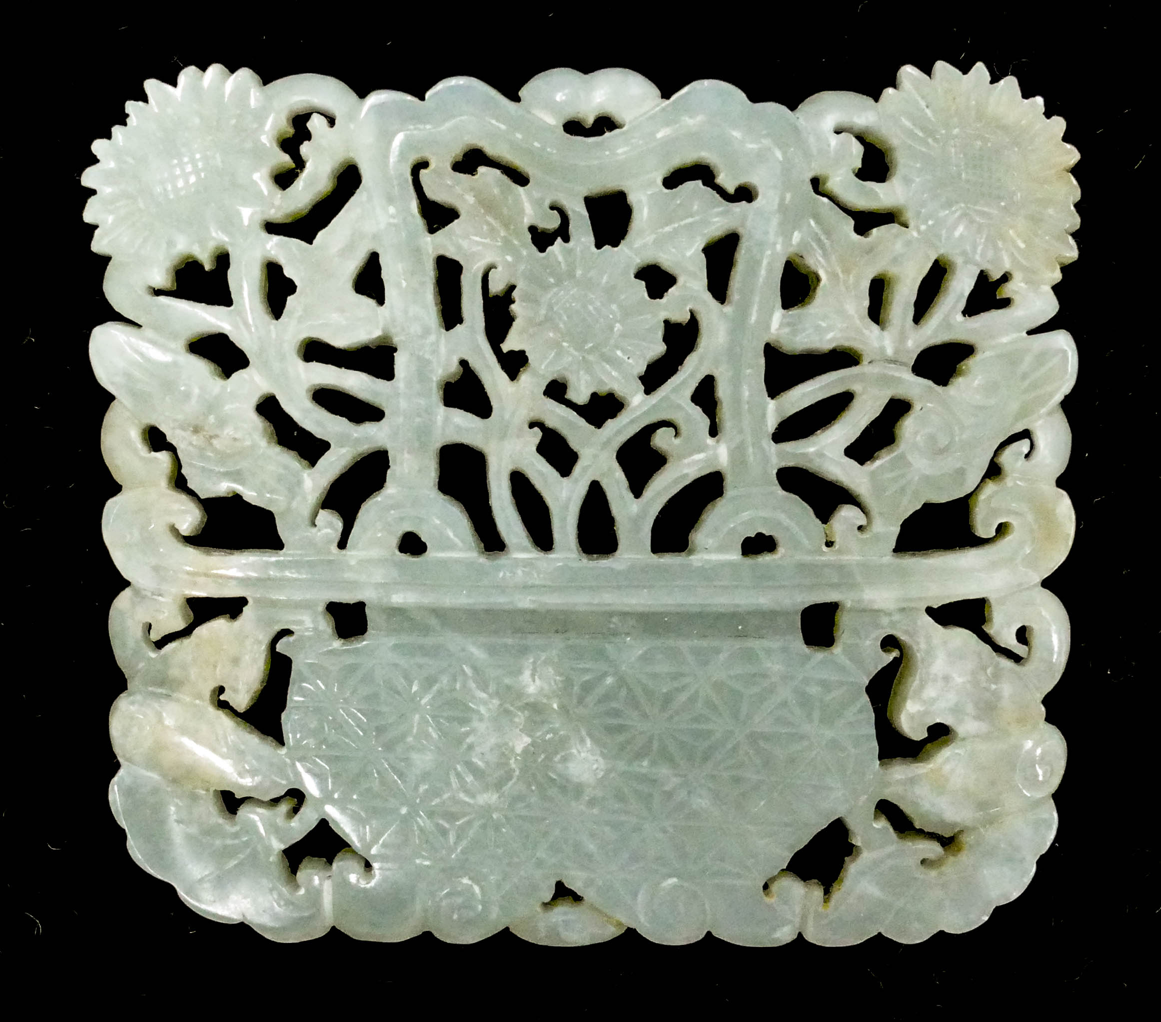 Appraisal: Chinese Qing Jade Flower Basket Pendant ''x '' Fine pierced