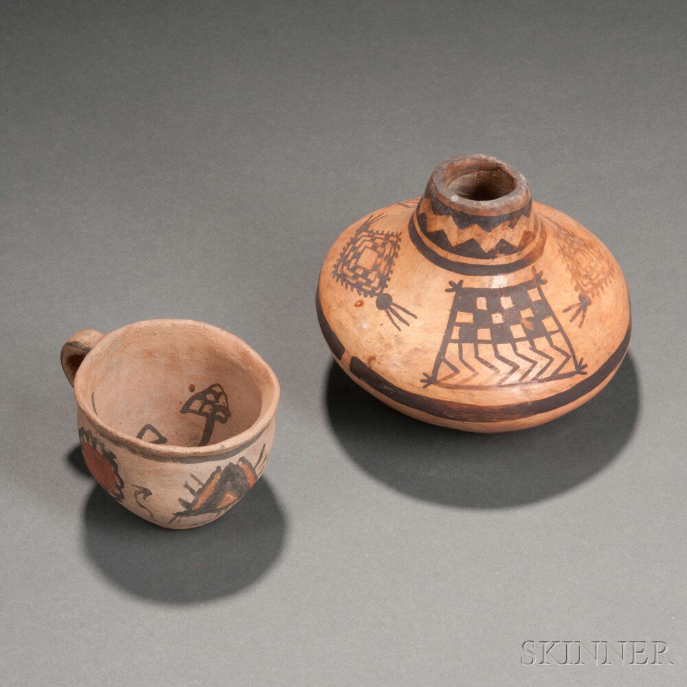 Appraisal: Two Southwest Pottery Items a small cup with rain cloud