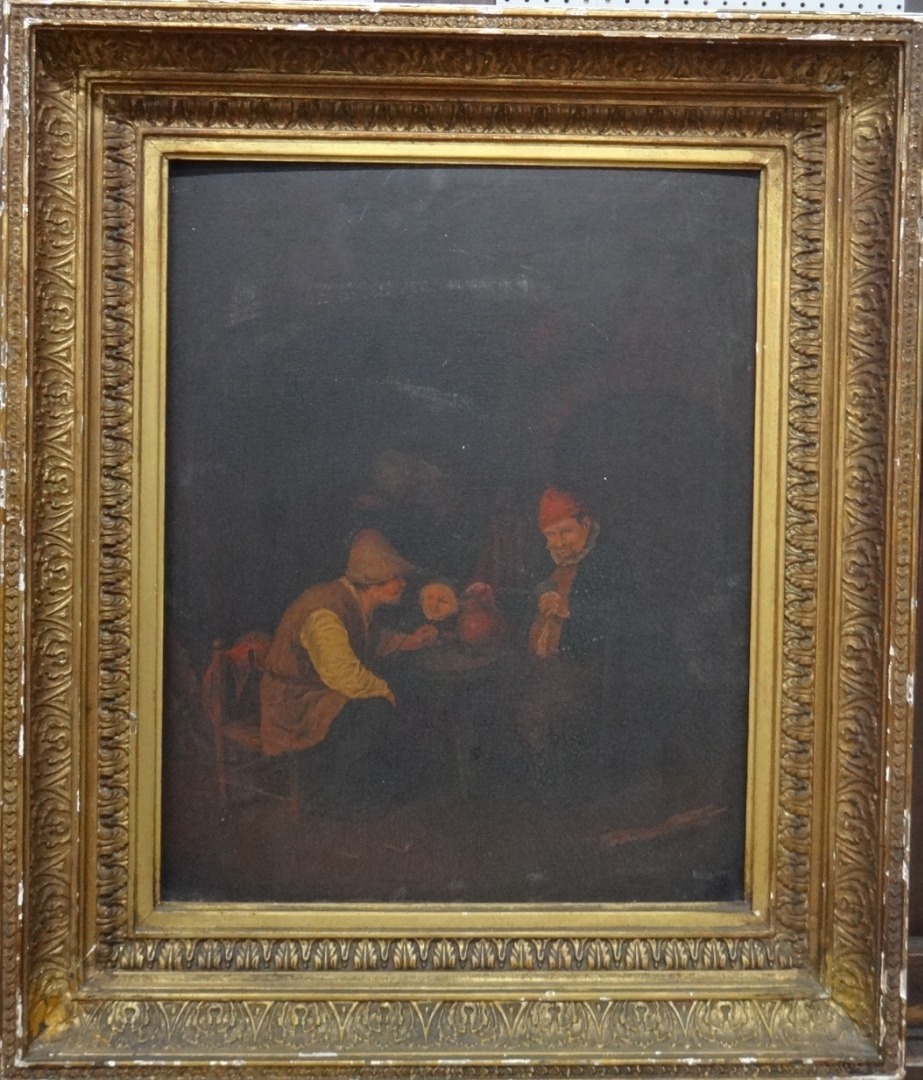 Appraisal: Dutch School th th century Peasants in an interior oil