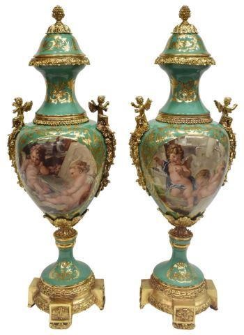 Appraisal: lot of Large Sevres style porcelain covered urns in gilt