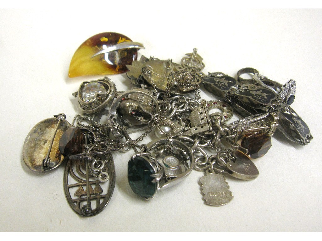 Appraisal: Lot of silver jewellery to include charm bracelet Siamese bracelet