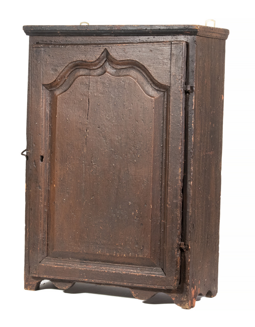 Appraisal: EARLY HANGING SPICE CUPBOARD th c Wooden Spice Cabinet with