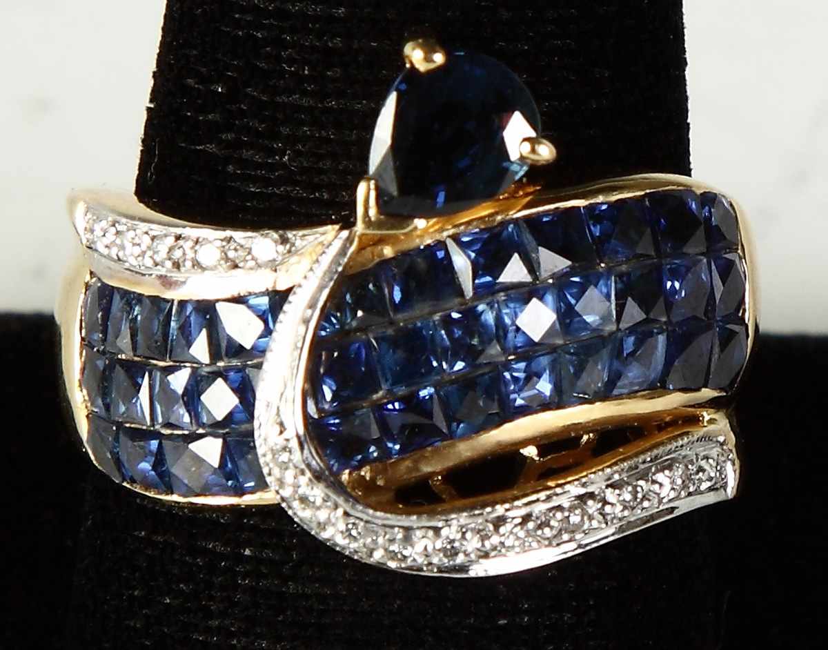 Appraisal: Ladies k Yellow White Gold Sapphire Diamond Ring brilliant cut