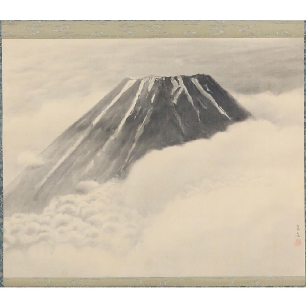 Appraisal: JAPANESE WATERCOLOR SILK SCROLL VIEW OF MT FUJI IN THE