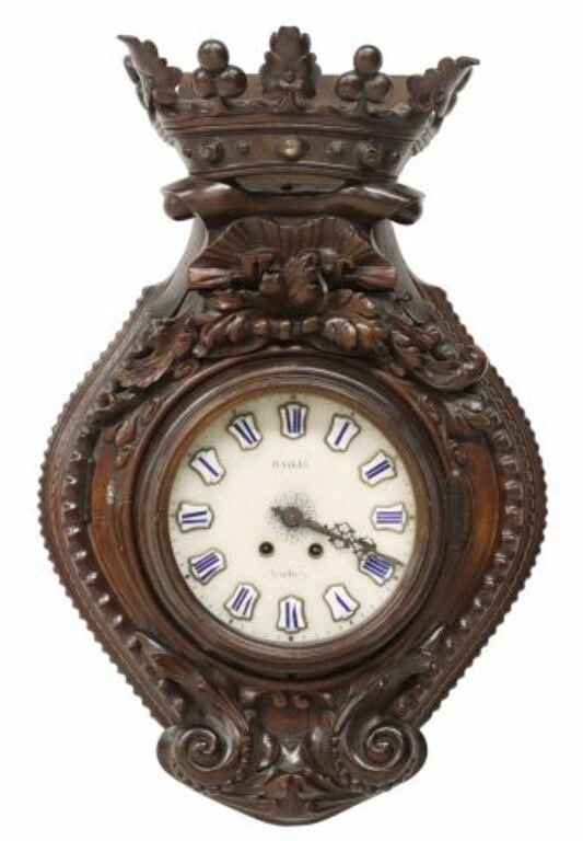 Appraisal: French Napoleon III period wall clock th c carved walnut