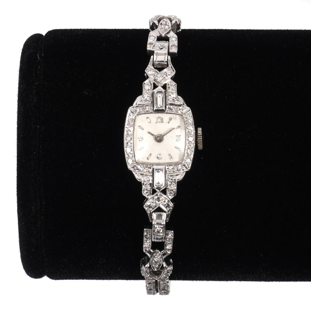 Appraisal: LADY'S PLATINUM DIAMOND VINTAGE BRACELET WATCHLady's platinum and diamond vintage