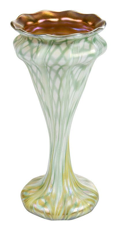 Appraisal: Quezal Iridescent Art Glass Bud Vase American early th century