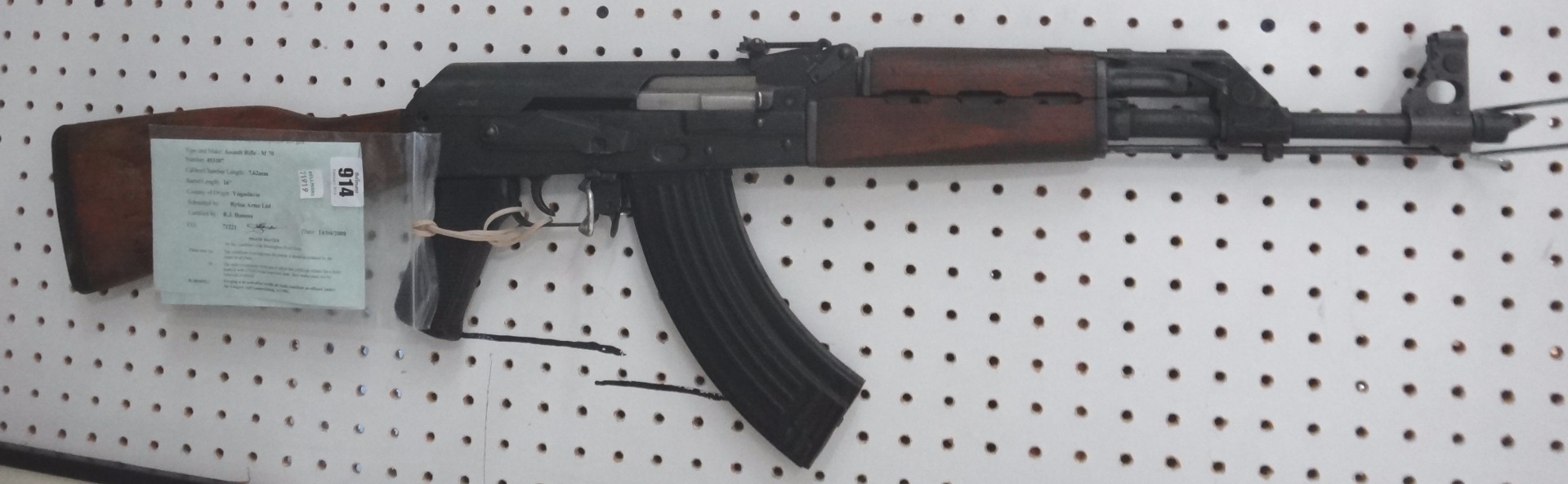 Appraisal: A mm Yugoslavian M assault rifle deactivated with certificate