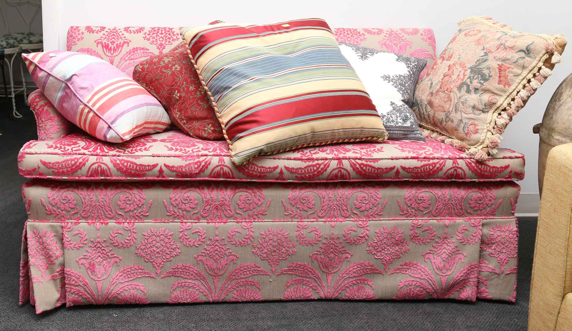 Appraisal: Contemporary upholstered sofa with five pillows