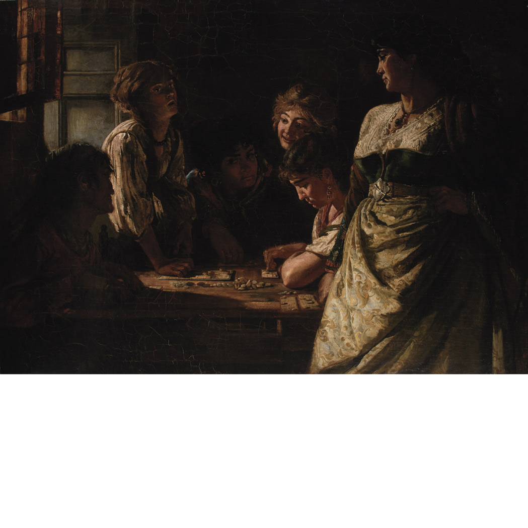 Appraisal: Attributed to Mihaly Munkacsy Gypsies Playing a Board Game Bears