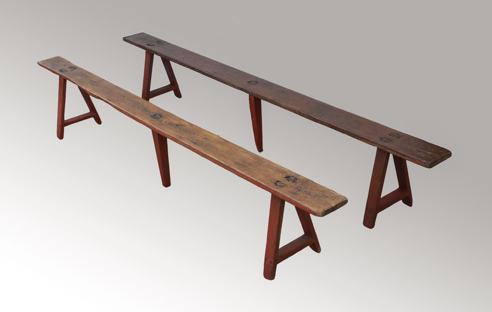 Appraisal: PAIR OF ENGLISH DULWICH COLLEGE BENCHES Through tenon and nail