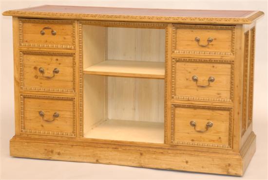 Appraisal: PINE CREDENZA English banks fo drawers flanking the central open