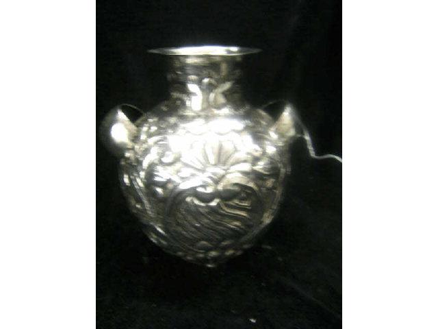 Appraisal: South American Silver Vase unmarked repousse floral