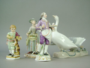 Appraisal: Three small Meissen figures to include a gentleman with a