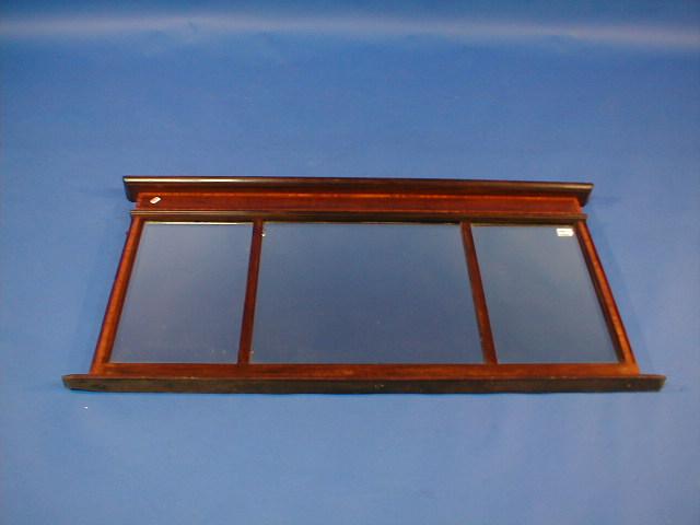 Appraisal: An Edwardian cross banded mahogany over mantel mirror with bevelled