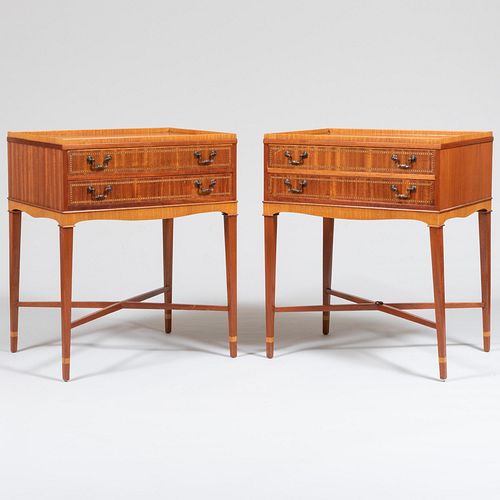 Appraisal: PAIR OF GEORGE III STYLE INLAID MAHOGANY END TABLES BAKER