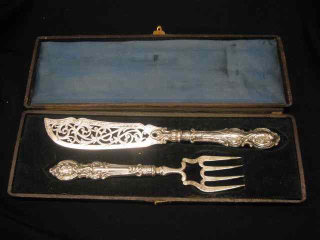 Appraisal: English Sterling Silver Fish Serving Set elaborate fork knife solid