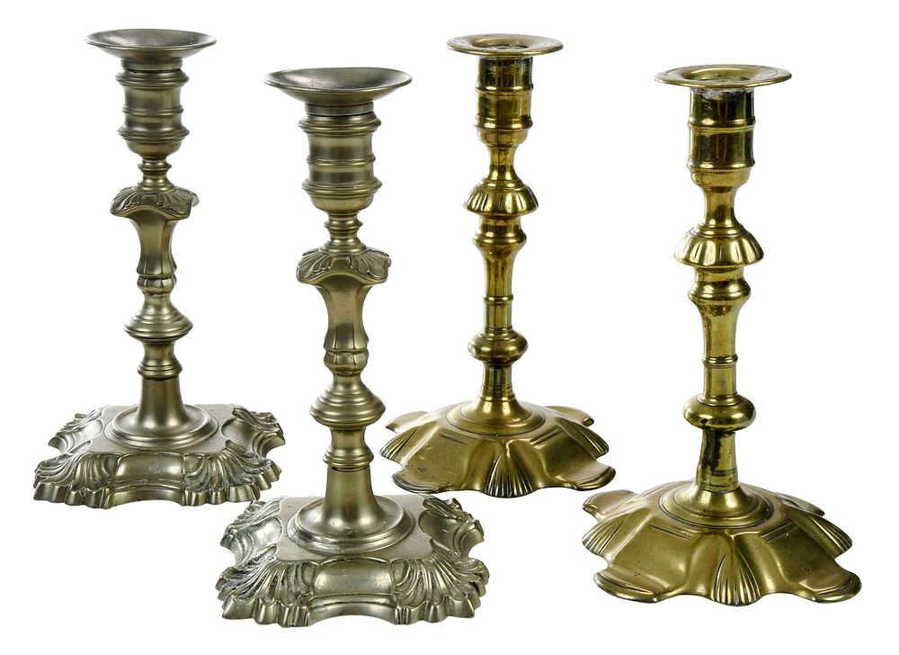 Appraisal: Two Pairs Georgian Paktong and Brass Candlesticks English probably mid