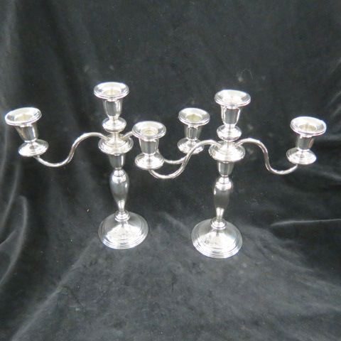 Appraisal: Pair of Sterling Silver Candelabra triple sconce convert to singles