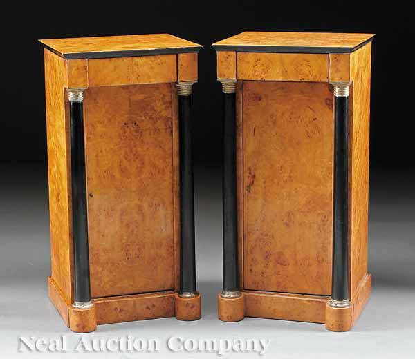 Appraisal: A Pair of Biedermeier-Style Maple Pedestal Commodes each with blind