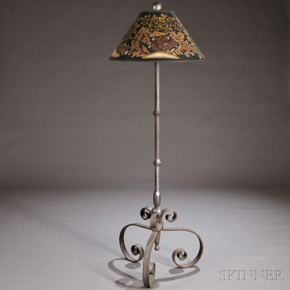 Appraisal: Art Deco Floor Lamp Wrought iron painted paper Single socket