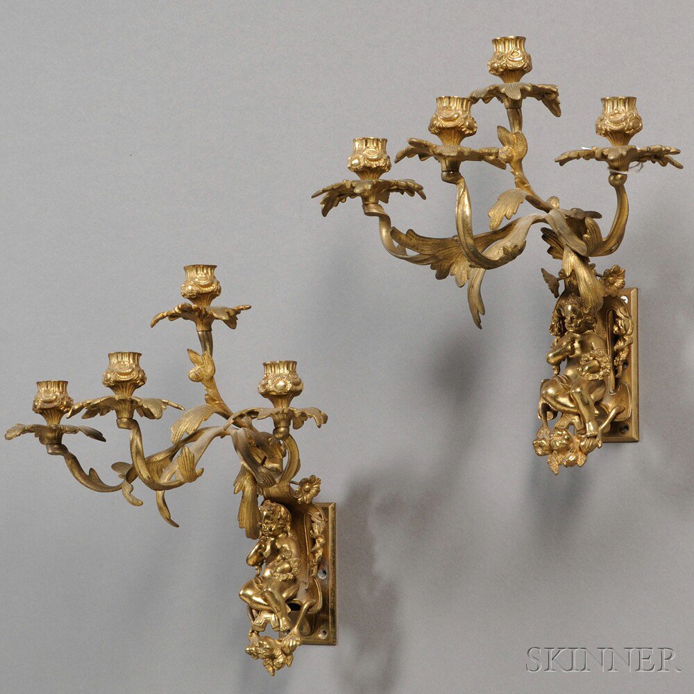 Appraisal: Pair of Gilt-bronze Four-light Wall Sconces late th century each