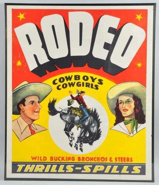 Appraisal: Rodeo Cowboy Advertising Poster Description Circa s Plasticpac framing to