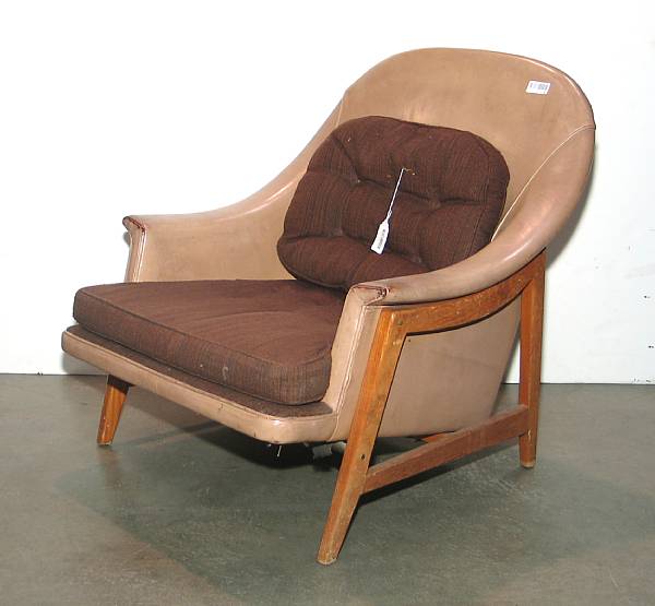 Appraisal: A Contemporary oak leather upholstered armchair mid th centruy height