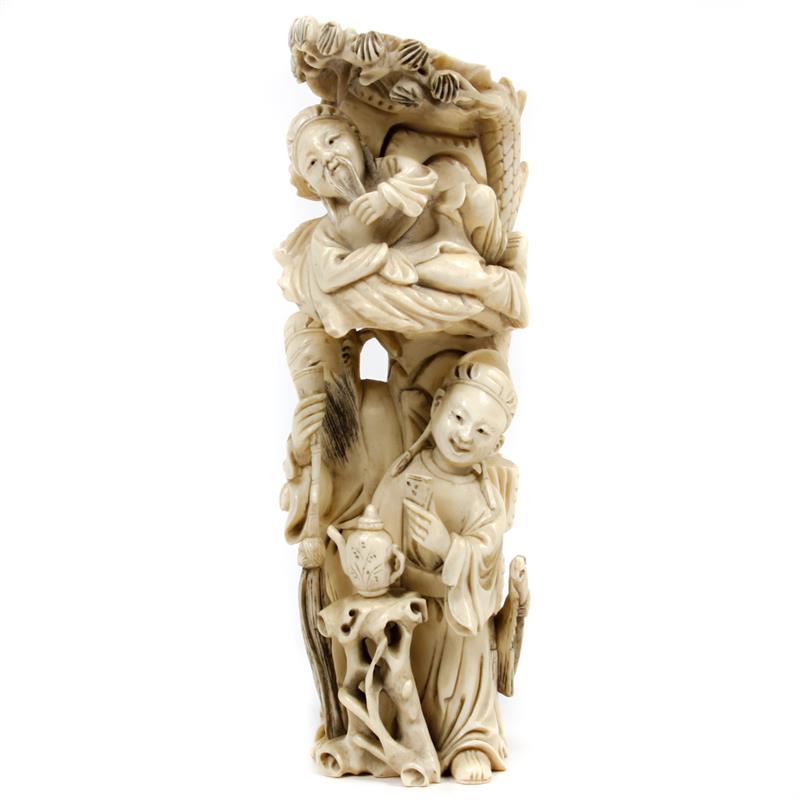 Appraisal: Large Chinese intricately carved ivory figure group of immortals drinking