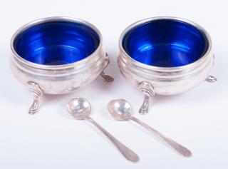 Appraisal: Gump's Sterling Silver Open Salts with Spoons Gump's sterling silver