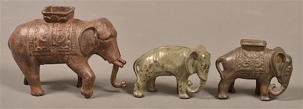 Appraisal: Three Elephant Form Cast Iron Still Banks Three Elephant Form