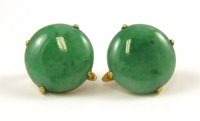 Appraisal: PAIR OF JADE AND YELLOW GOLD EARRINGS each k gold