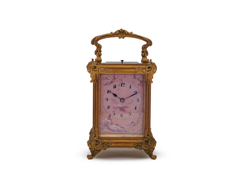 Appraisal: TIFFANY CO Gilt Bronze and Enamel Carriage Clock TIFFANY CO