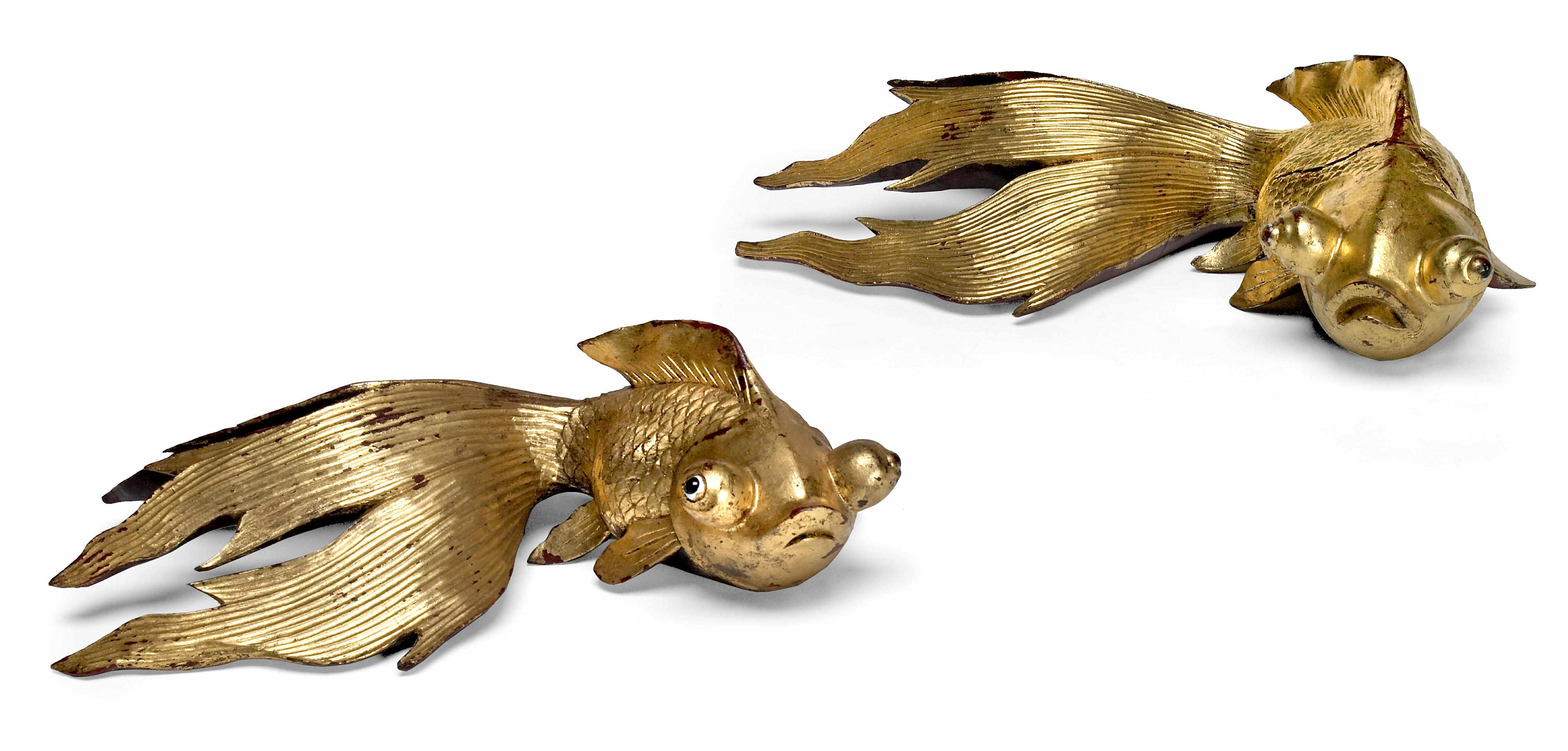 Appraisal: A pair of Chinese giltwood models of goldfish th centurylength