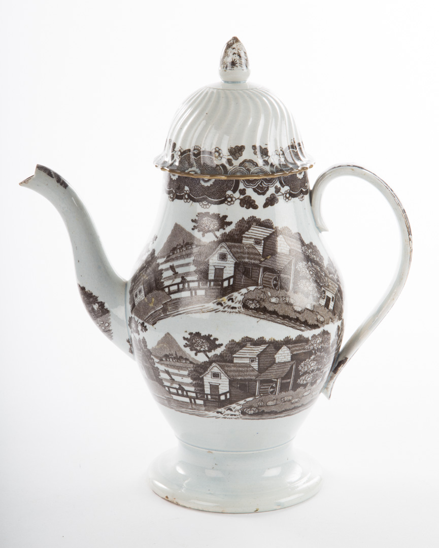 Appraisal: Staffordshire pearlware high dome coffee pot circa brown transfer meandering