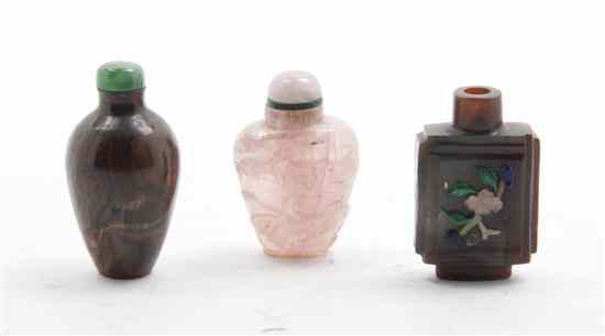 Appraisal: Three Hardstone Lady's Snuff Bottles one of a rose quartz