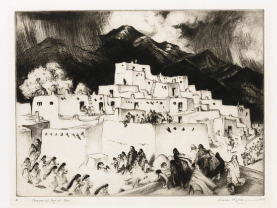 Appraisal: GENE KLOSS Ceremonial Day at Taos Drypoint x mm x