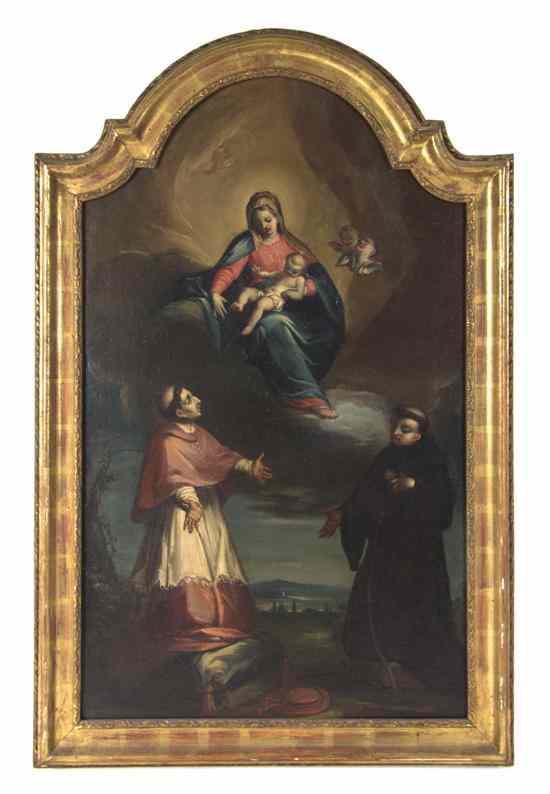 Appraisal: Continental School th century Madonna and Child with Monks oil