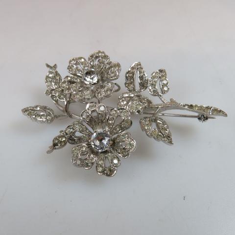 Appraisal: English Silver Floral Spray Brooch set with clear paste stones