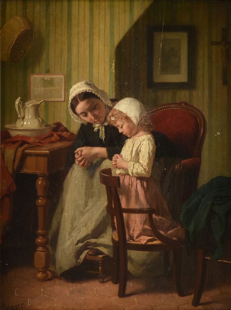 Appraisal: JULES TRAYER French - A PAINTING Child Learning to Pray