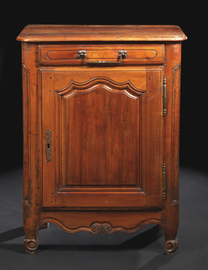 Appraisal: Provincial Louis XV-Style Fruitwood Cabinet the rounded rectangular top above