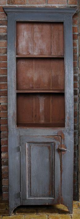 Appraisal: GREEN-PAINTED PINE CUPBOARD The rectangular top over three open shelves