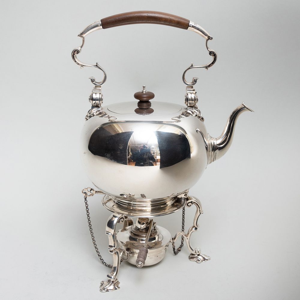 Appraisal: George V Silver Hot Water Kettle on Stand Mark of