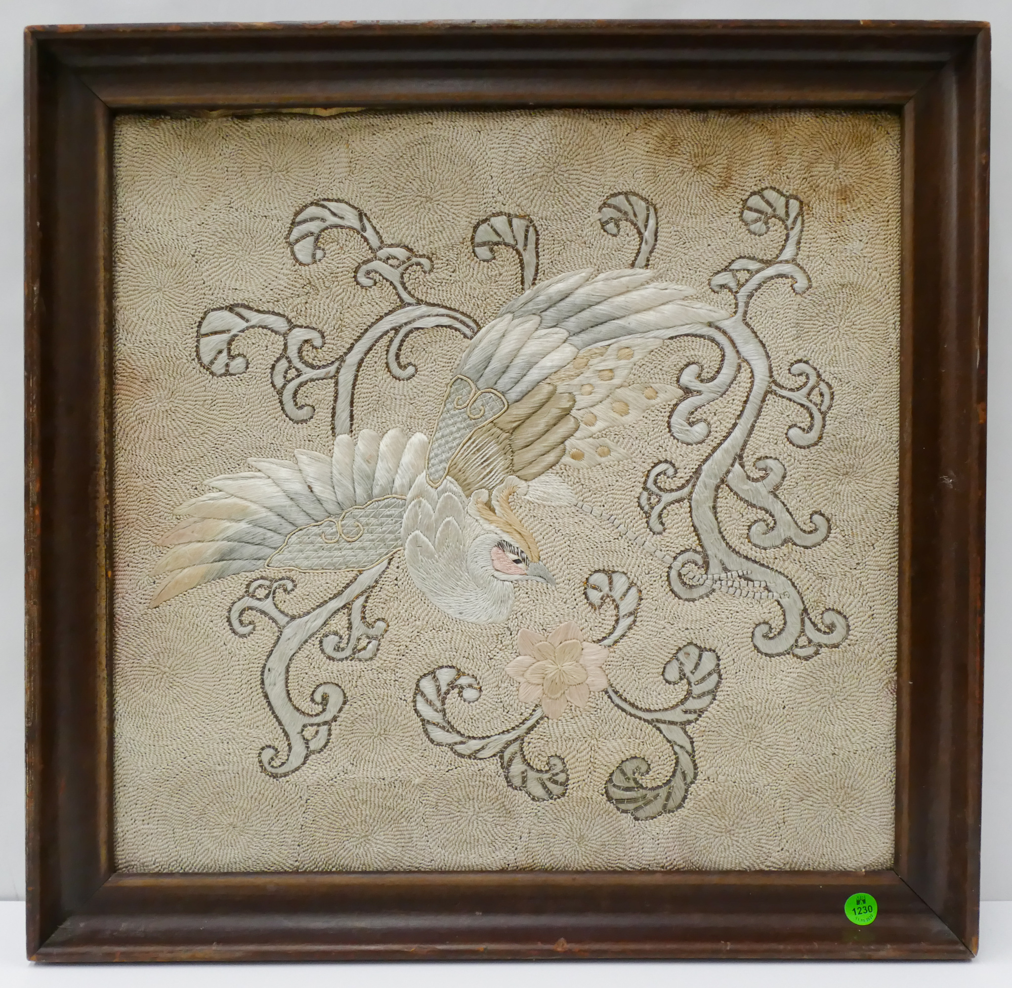 Appraisal: Old Japanese Phoenix Embroidery Framed ''x '' MC