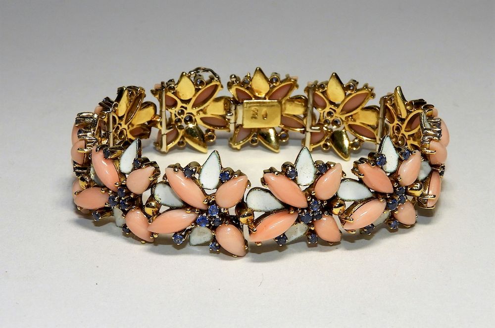 Appraisal: FINE KT Gold Sapphire Angel Skin Coral Bracelet Unknown th