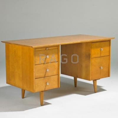 Appraisal: PAUL McCOBB WINCHENDON Double-pedestal desk USA s Birch aluminum x