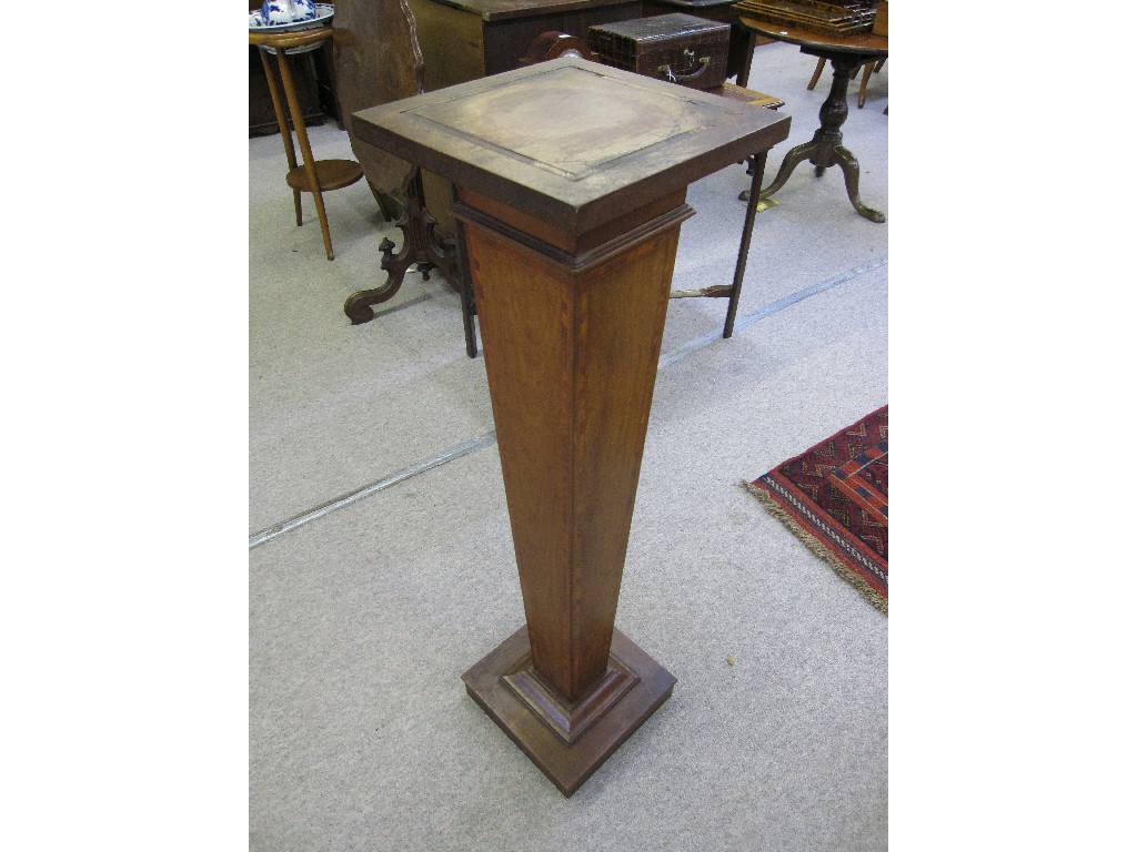 Appraisal: Mahogany pedestal with crossbanding upon stepped base