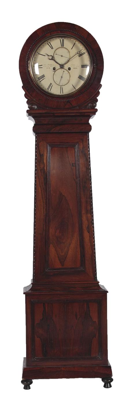 Appraisal: An early Victorian rosewood drum head longcase clock the white