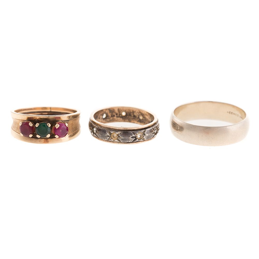 Appraisal: A Trio of Wide Gold Bands K yellow gold wide